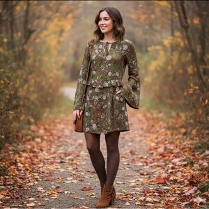 Women's Fall Floral Olive Dress Sz L